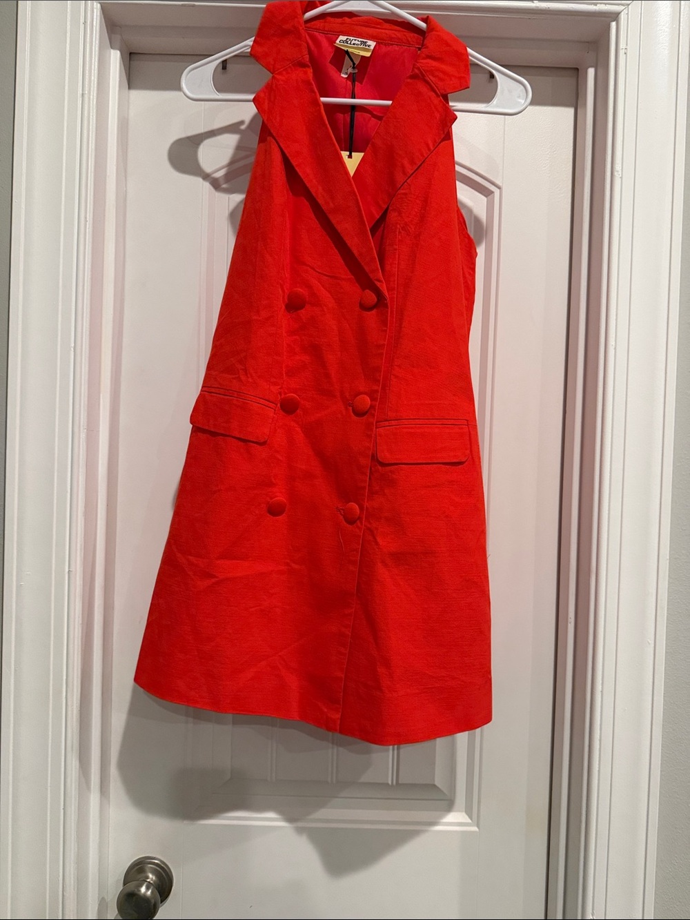 Sleeveless Double-Breasted Red Dress Coat